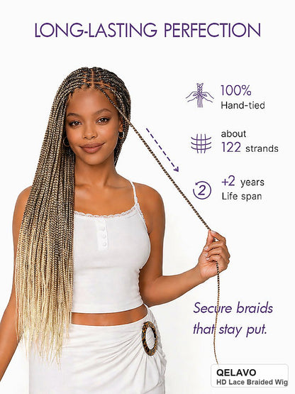 HD Lace Knotless Box Braided Wig | Real Scalp Look Glueless Wig - Qelavo